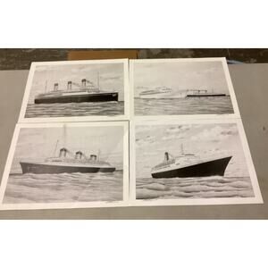 Set Of 4 Ship Poster Prints - Canberra, QE2, Normandie & L’Atlantique